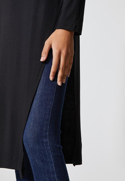 Superbalist - Longline split hem tunic - black