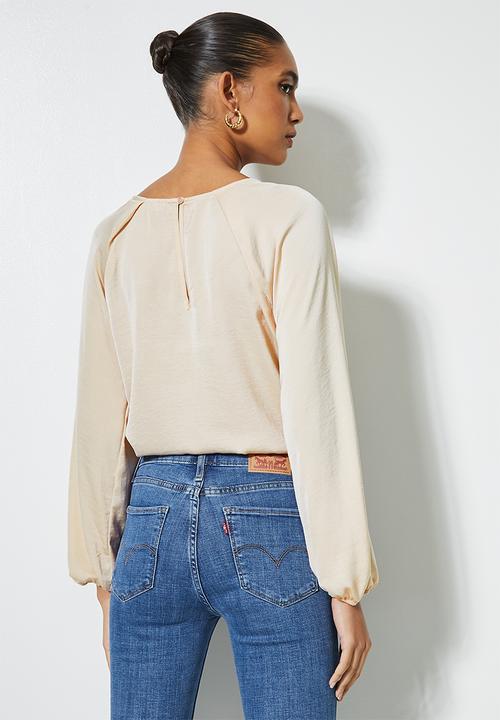 VELVET - Satin inverted pleated combo bodysuit - beige