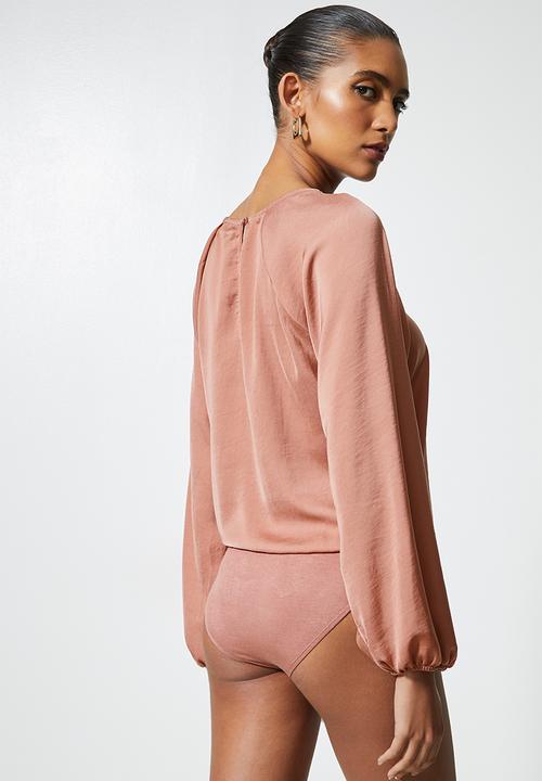 VELVET - Satin inverted pleated combo bodysuit - desert rose