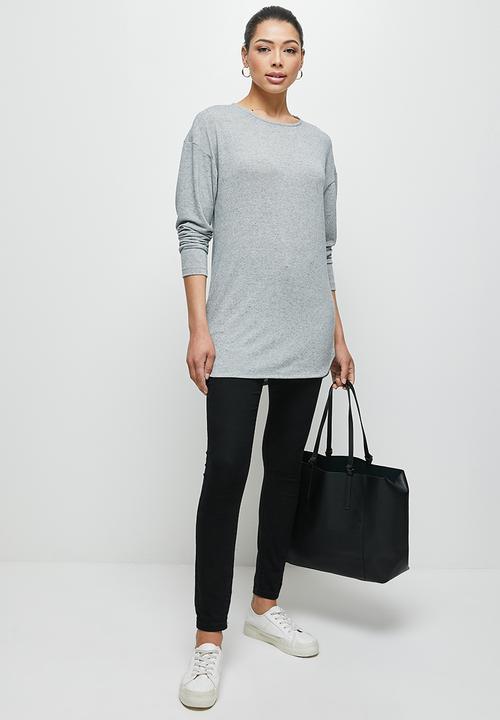 edit - Longline linen texture tee - grey 