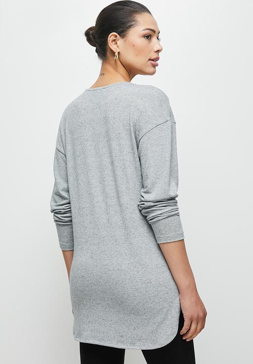 edit - Longline linen texture tee - grey 