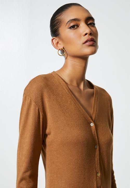 VELVET - Brushed cut & sew henley longline cardi dress - brown