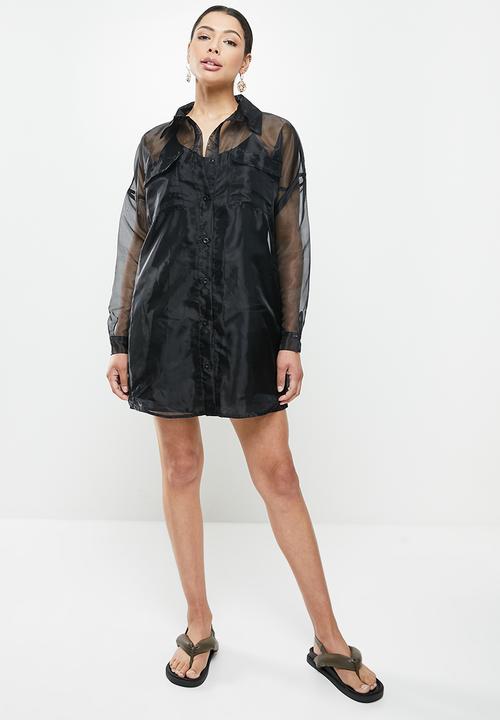 missguided organza shirt dress NWT Missguided Organza Sheer Button-up Shirt Dress with tie sash