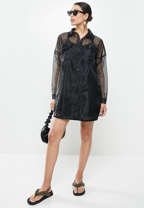 Missguided - Oversized shirt dress organza - black