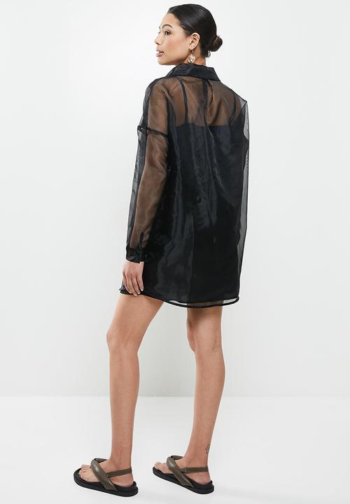 Missguided - Oversized shirt dress organza - black