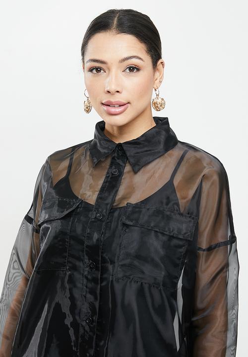 Missguided - Oversized shirt dress organza - black