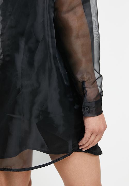Missguided - Oversized shirt dress organza - black