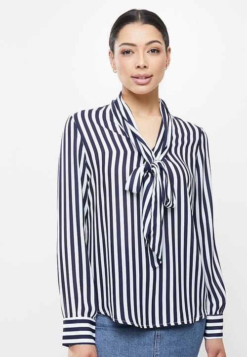 Glamorous - Pussybow blouse - navy & white 