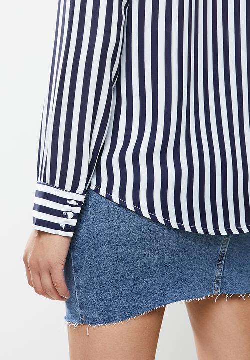 Glamorous - Pussybow blouse - navy & white 
