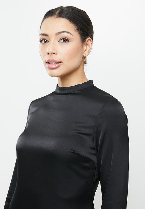 Glamorous - Satin high neck midi dress - black