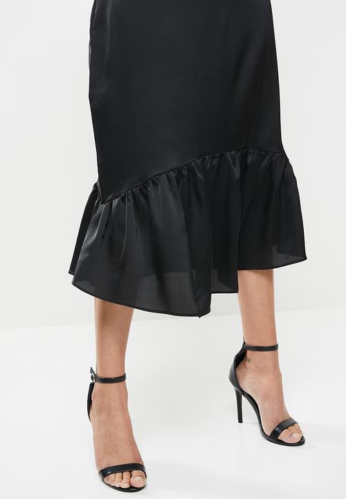 Glamorous - Satin high neck midi dress - black