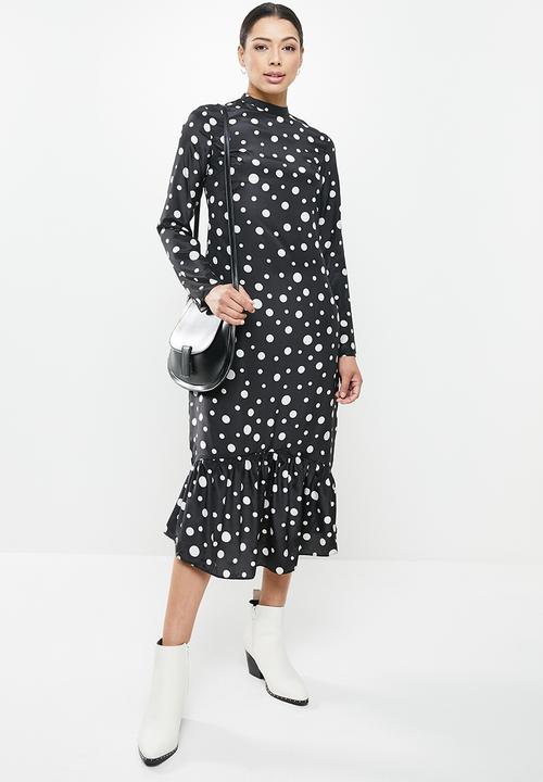 Glamorous - Satin high neck midi dress - black & cream 