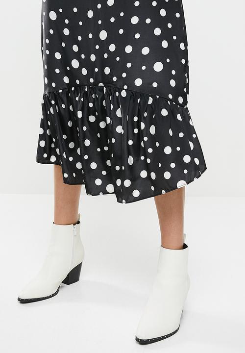 Glamorous - Satin high neck midi dress - black & cream 