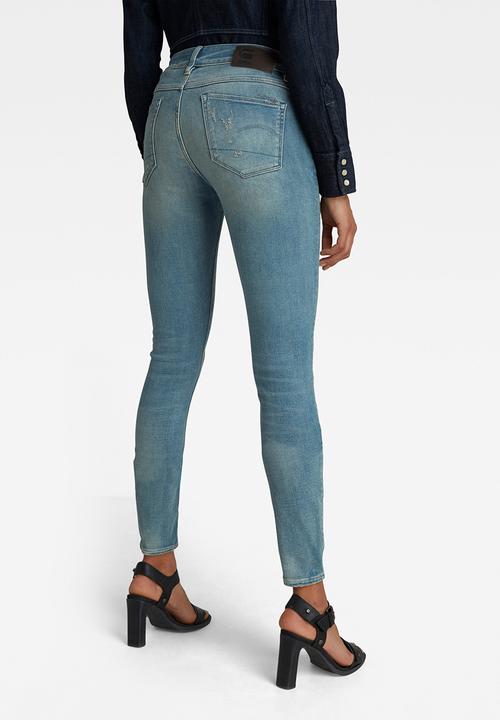 G-STAR - 3301 Mid skinny - vintage cool aqua destroyed