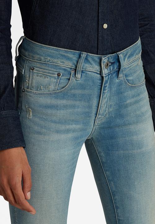 G-STAR - 3301 Mid skinny - vintage cool aqua destroyed