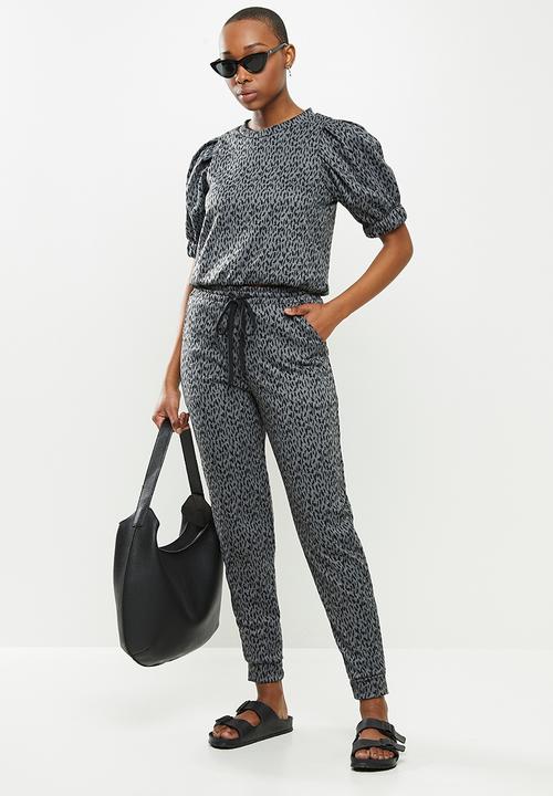 Me&B - Animal elasticated jacquard pant - charcoal 