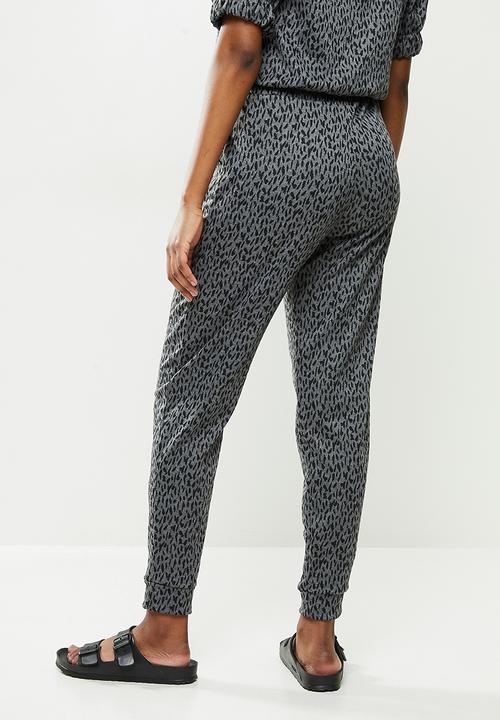Me&B - Animal elasticated jacquard pant - charcoal 