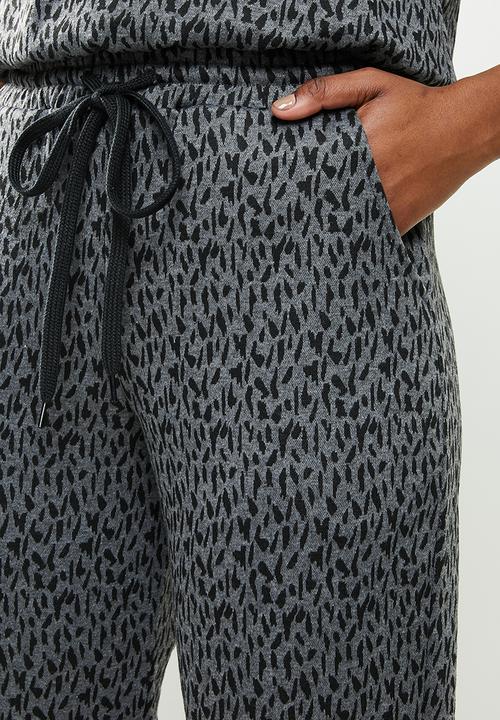 Me&B - Animal elasticated jacquard pant - charcoal 