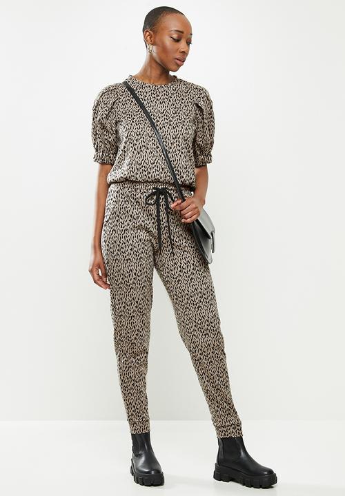 Me&B - Animal elasticated jacquard pant - taupe 