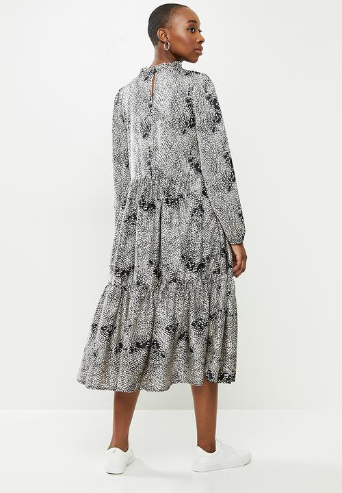 Me&B - Snakeskin frilled collar tier dress - black 