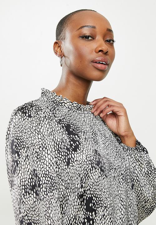 Me&B - Snakeskin frilled collar tier dress - black 