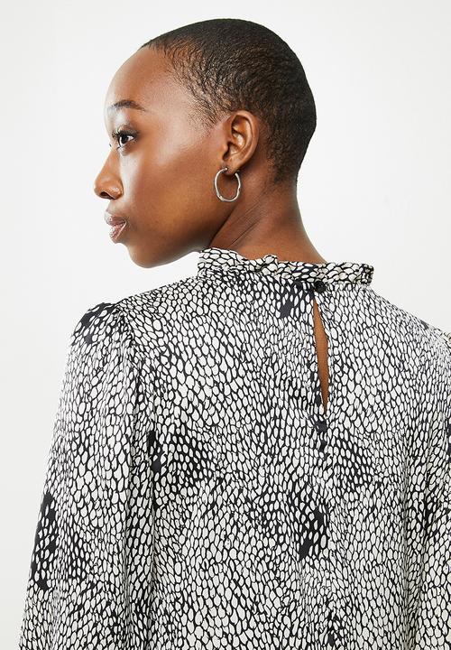 Me&B - Snakeskin frilled collar tier dress - black 