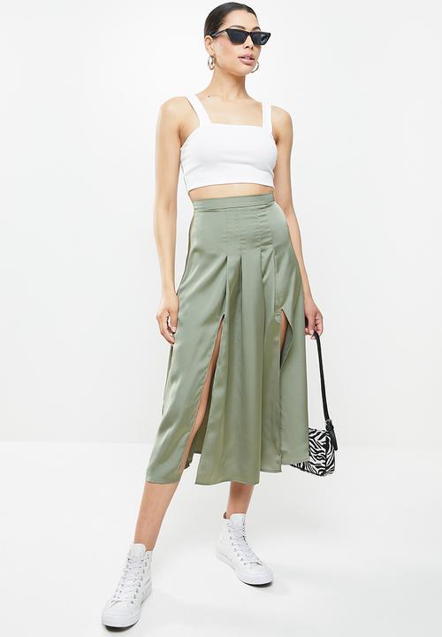 Glamorous - High waisted side split skirt - khaki