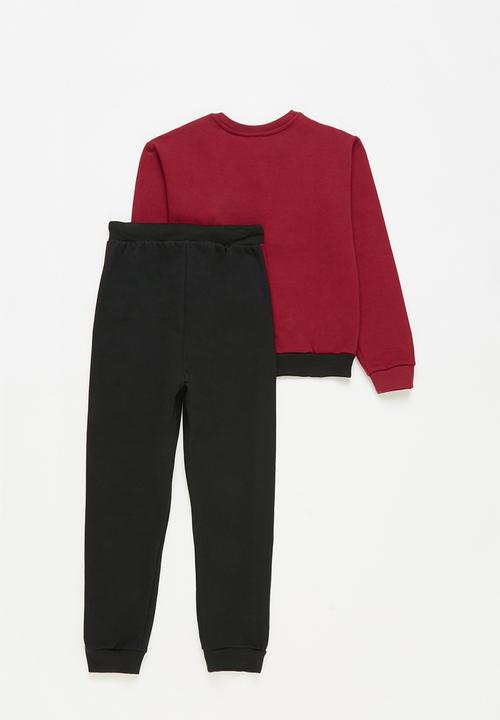 Pop Candy - Younger boys colour block sweat set - maroon/black