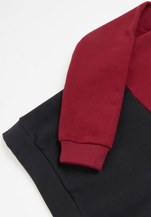Pop Candy - Younger boys colour block sweat set - maroon/black