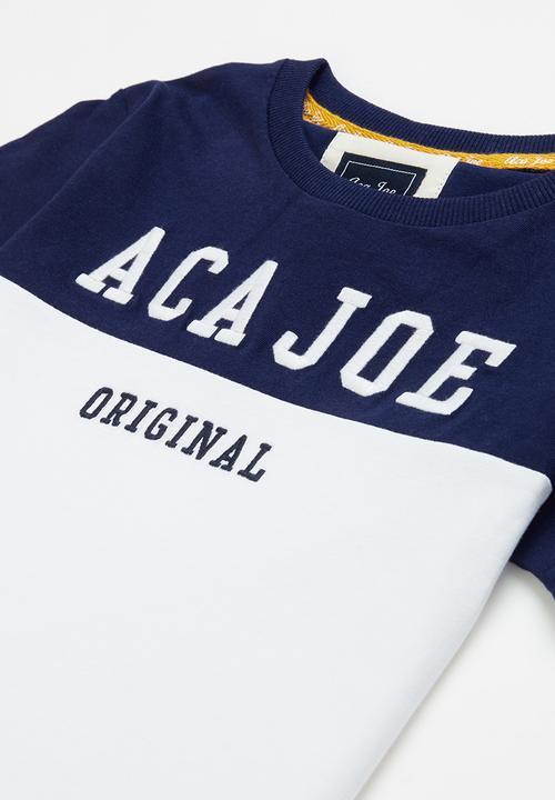 Aca Joe - Pre-boys colour block short sleeve tee - navy & white