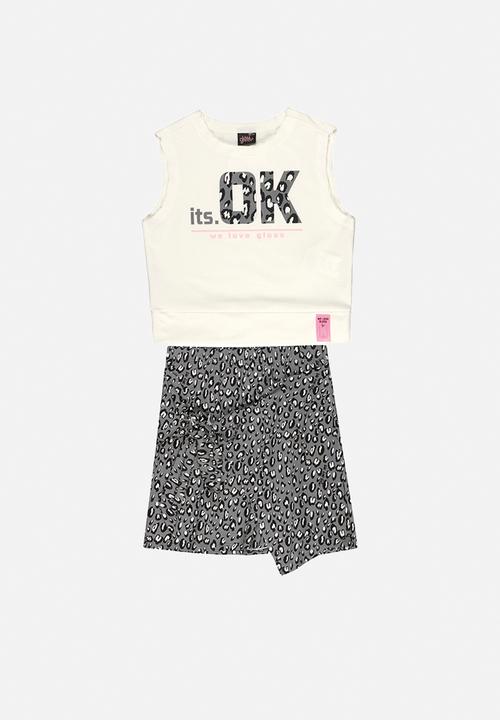 Gloss - Girls it's ok tee & skirt set - white & grey