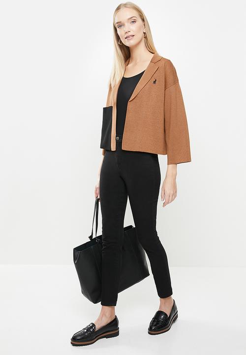 POLO - Hillary cropped relaxed knit jacket - camel