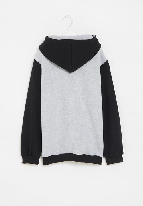 Superbalist - Hooded fleece colourblock hoodie - grey & black 