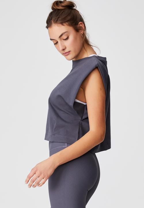 Cotton On - Padded shoulder fleece tank - pewter grey
