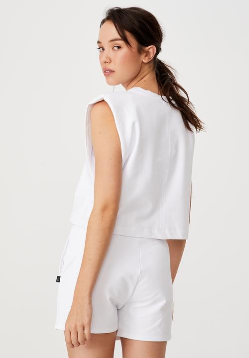 Cotton On - Padded shoulder fleece tank - white