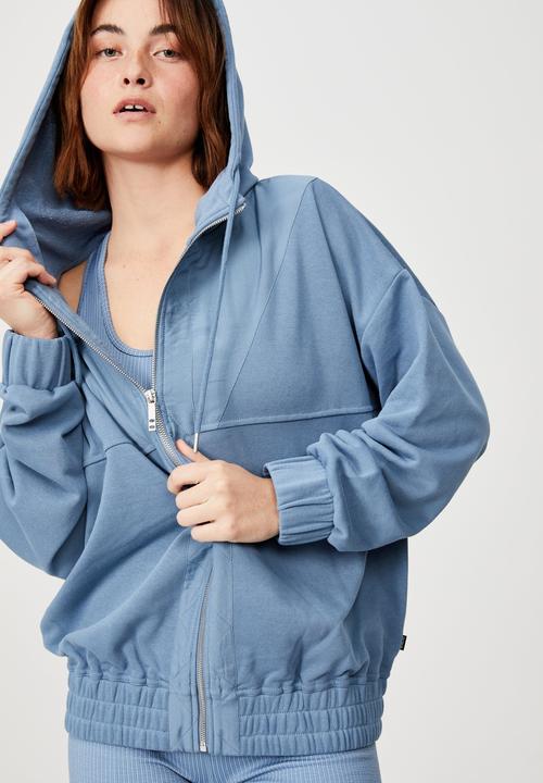 Cotton On - Panelled zip through hoodie - copen blue