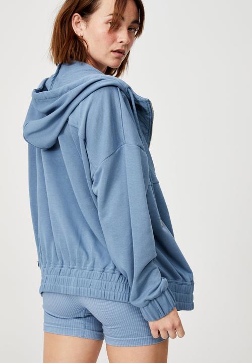 Cotton On - Panelled zip through hoodie - copen blue