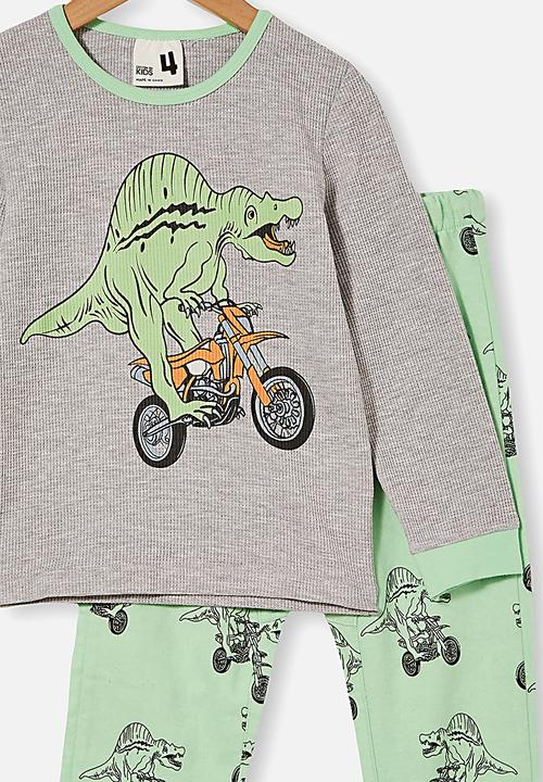 Cotton On - Noah long sleeve pyjama set - grey & green 