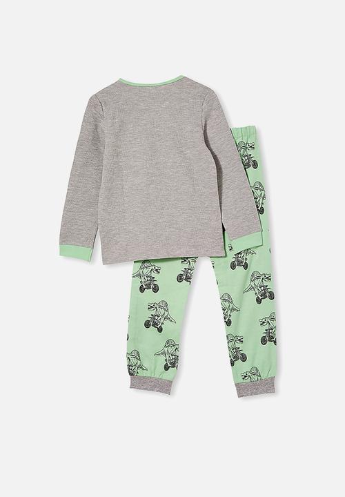 Cotton On - Noah long sleeve pyjama set - grey & green 
