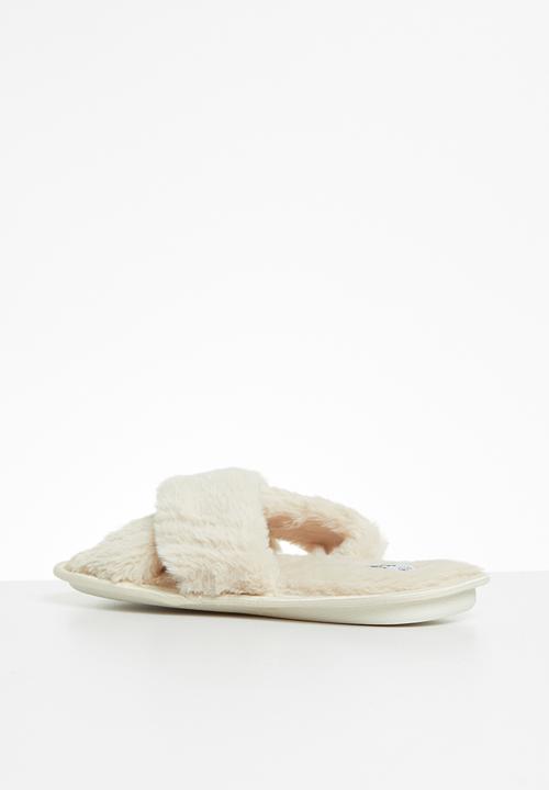 Jada - Criss cross fluffy slipper - beige