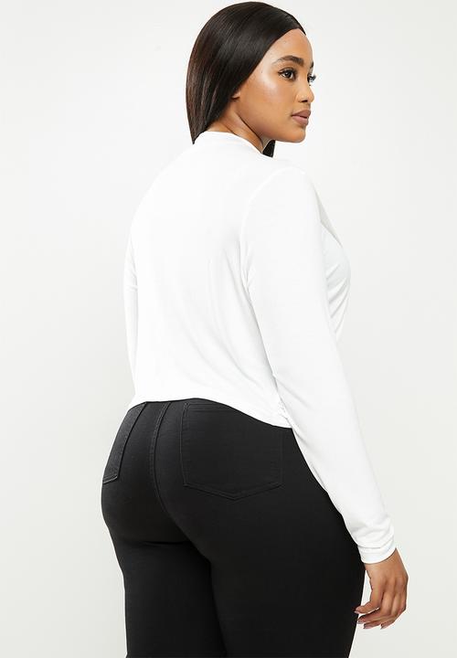 Me&B - Plus cropped wrap top - white