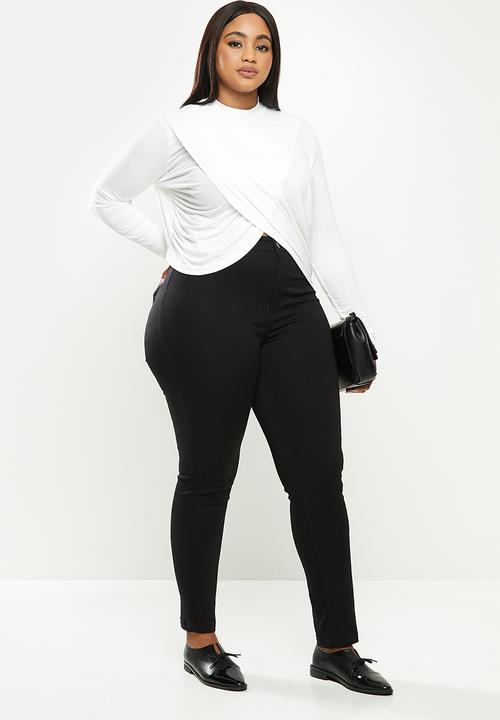 Me&B - Plus cropped wrap top - white
