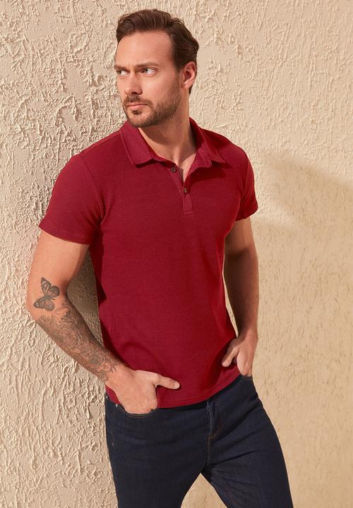 Trendyol - 3 button placket golfer- burgundy