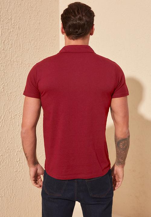 Trendyol - 3 button placket golfer- burgundy