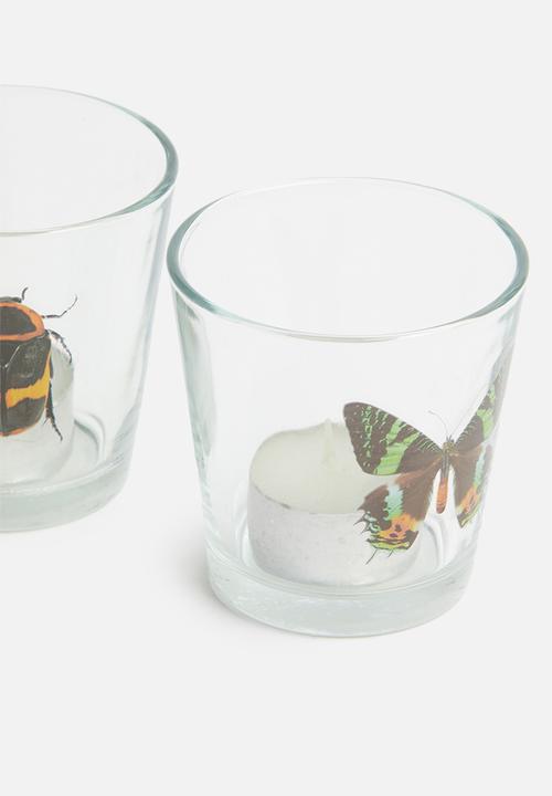 H&S - Bug tealight holder set of 2 - butterfly & black beetle