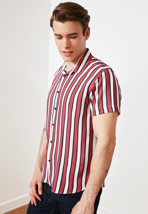 Trendyol - Stripe short sleeve shirt - red 