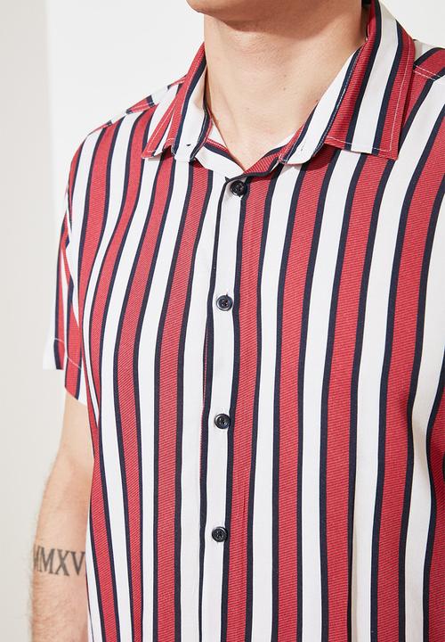 Trendyol - Stripe short sleeve shirt - red 