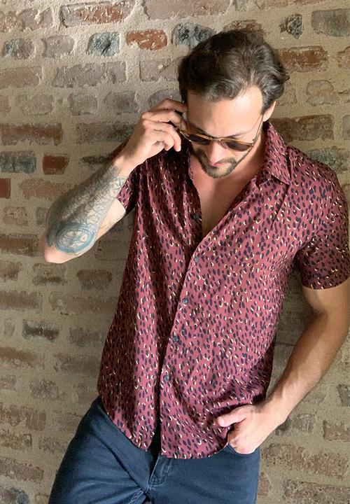 Trendyol - Printed short sleeve shirt - burgundy 