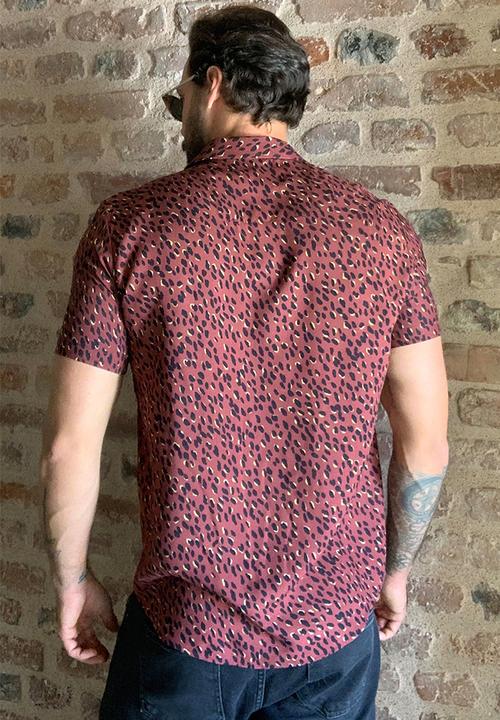 Trendyol - Printed short sleeve shirt - burgundy 
