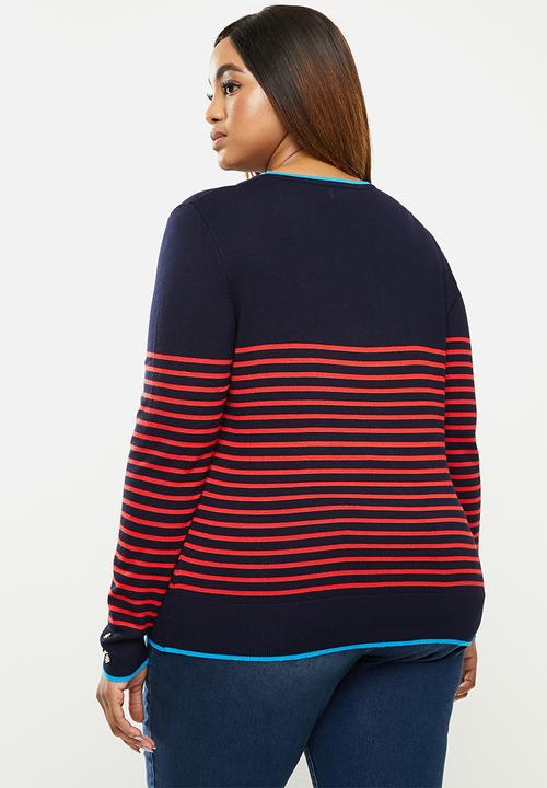 POLO - Plus Elena breton stripe sweater - navy & red 